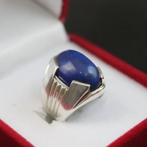 Handgefertigter Lapis Lazuli Herrenring: 925 Sterling Silber Lajward Ring