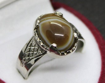 Handgemachter Aqeeq Achat-Ring aus 925er Silber