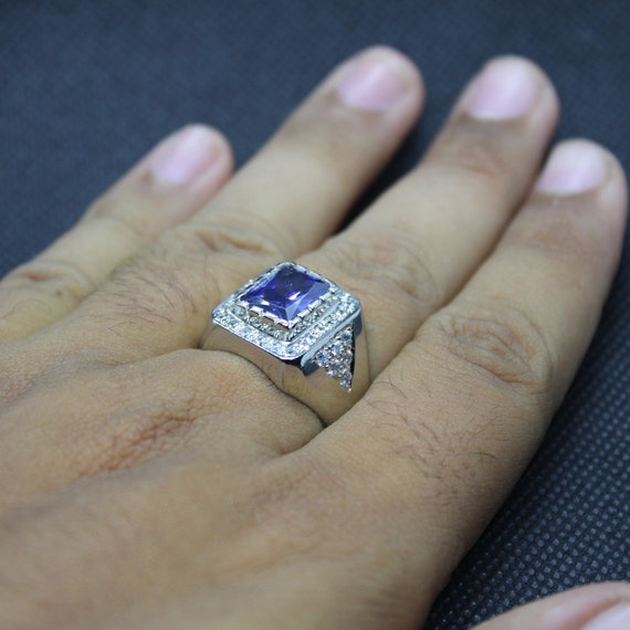 Buy Elegant Design Square Shape Blue Sapphire Neelam Ring Sterling Silver  925 Men Blue Sapphire Handmade Ring Online in India - Etsy