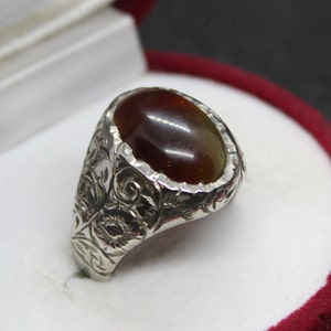 Men and Women Oval Shape Unheated & Untreated Orangish Brown Aqeeq Agate Onyx Hakik Aqiq Carnelian Handmade Ring 925 Silver Sterling