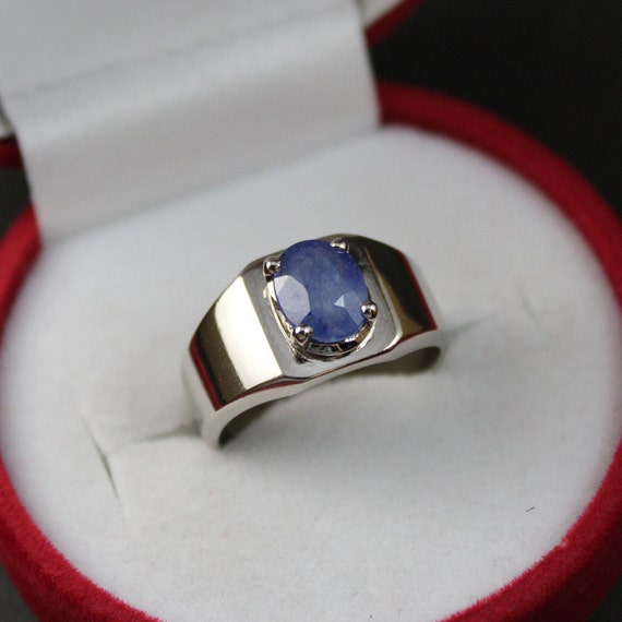Neelam Stone Ring 8.25 Ratti (AAAA++) Quality Certified Blue Sapphire Ring ( Nilam/Neelam Stone Silver