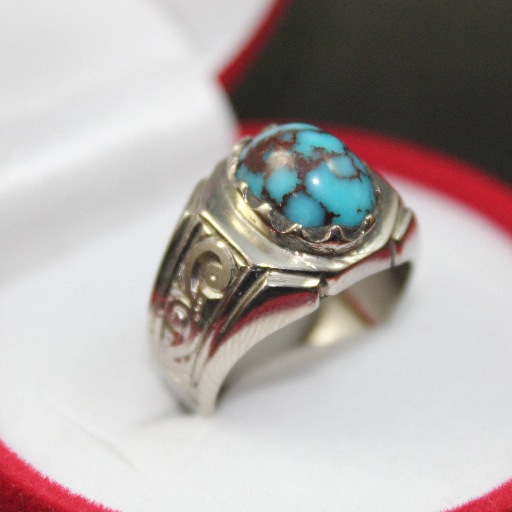 Natural Neshapuri Feroza Turquoise Men & Women Ring in Handmade 925 ...