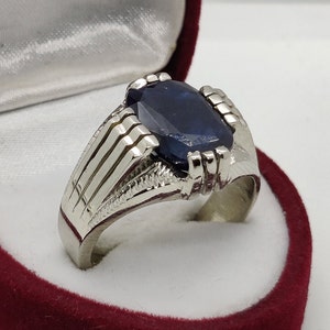 Natural Blue Sapphire Ring: Sterling Silver Neelam Handmade Ring