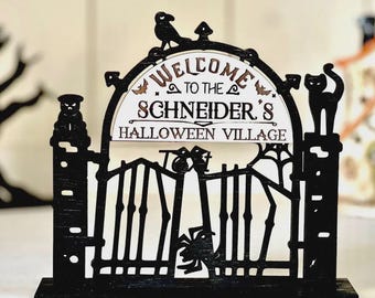 Personalized Halloween Village Gate Sign | Spooky Custom Family Entrance Decor