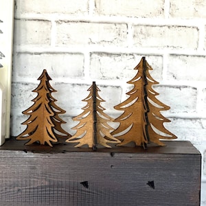 Fireplace Mantle Wooden Christmas Trees - Christmas Decor - farmhouse - Holiday Decor -  Christmas Tree set 3 - Rustic Pine Christmas Gift