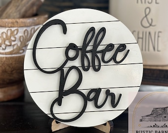 Coffee Bar Sign , Rustic Small Coffee Signs, Round Coffee Signs , Tiered tray decor, round 3D kitchen Sign, Small Coffee Sign