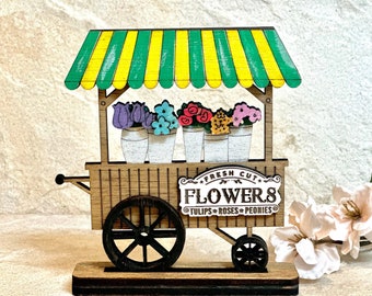 Fresh Cut Flower Mini cart | Spring Sign | Living Room | Farmhouse | Tiered Tray Decor | Gift for the Home | flowers lover | shelf | kitchen