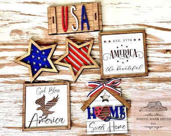 Fourth of July Tiered Tray Decor, Patriotic Decor, 4th of July , Memorial Day  Patriotic Wood Signs, Patriotic Home Decor, Farmhouse, Rustic