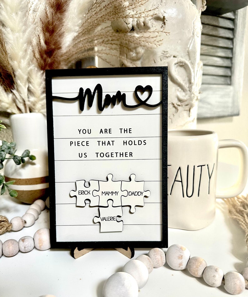 Custom Mothers Day Puzzle Sign Personalized Gift for Mom Mom You are the Piece that holds us together Mothers day gift Gift for her image 4