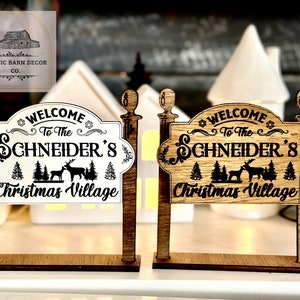 Personalized Christmas Village Sign, Welcome to our Village Sign, Christmas Village Accessories , Mini wooden sign  Miniature custom family