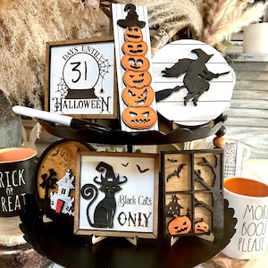 Halloween mini signs | Tiered Tray Decor | Haunted mansion Farmhouse Halloween Decor | Tier Tray Decor | Halloween Black cat | witch sign