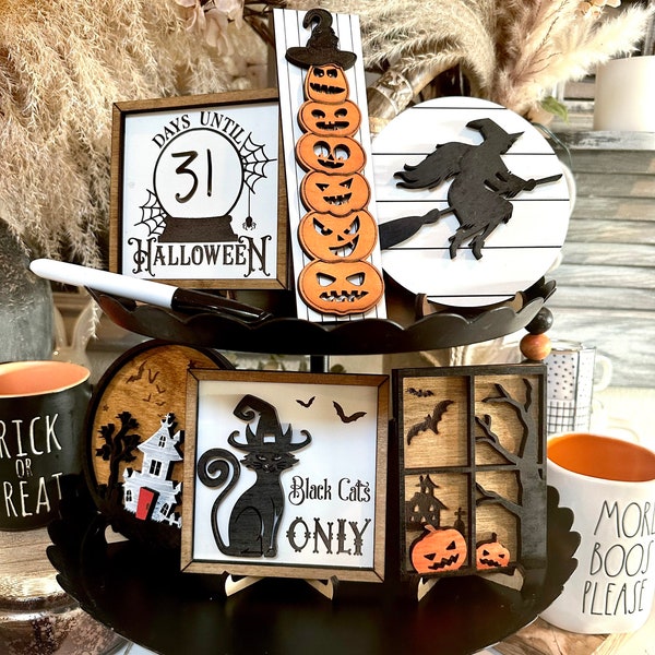 Halloween mini signs | Tiered Tray Decor | Haunted mansion Farmhouse Halloween Decor | Tier Tray Decor | Halloween Black cat | witch sign