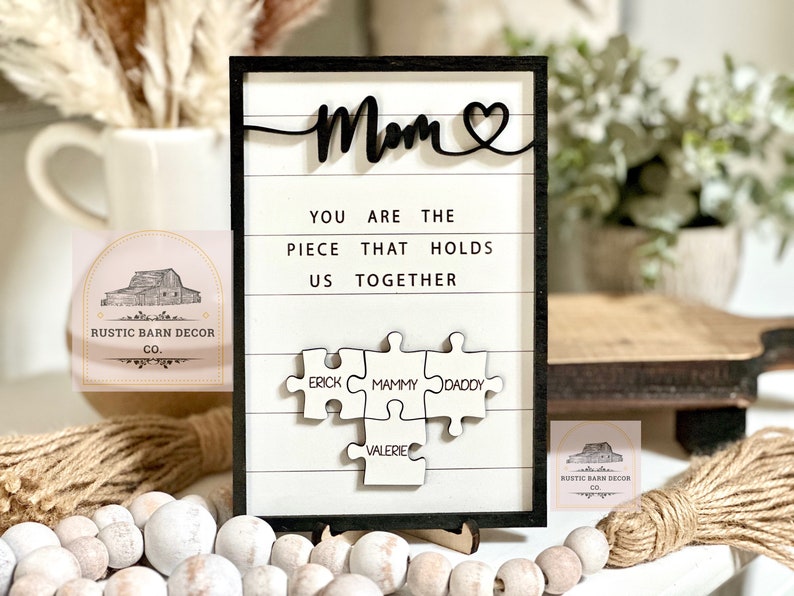 Custom Mothers Day Puzzle Sign Personalized Gift for Mom Mom You are the Piece that holds us together Mothers day gift Gift for her image 1