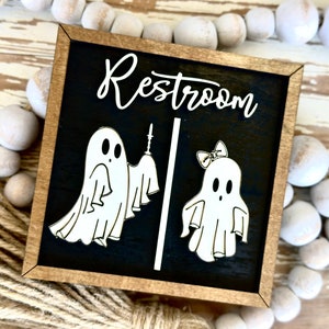 Halloween Decor | Restrooms Sign | Horror | bathroom Ghost sign | Farmhouse Halloween Decor | Rustic Decor