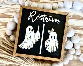 Halloween Decor | Restrooms Sign | Horror | bathroom Ghost sign | Farmhouse Halloween Decor | Rustic Decor