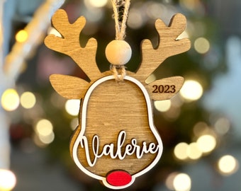Personalized Wooden Reindeer Ornament | Custom Christmas Name Tag