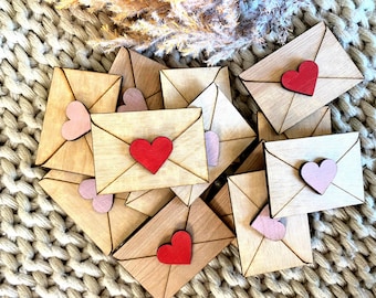 Valentine&#39;s Day Gumball Machine Filler |  Mini Wooden Envelopes with heart | Tiered tray decor | Valentine’s Day Decor | Gift
