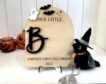 Personalized Baby's First Halloween Footprint Sign, DIY Wooden Keepsake