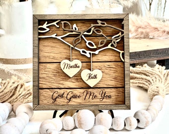 Anniversary Gift for Husband and wife | Personalized Wedding Gift  | Couples Names Sign | wooden hearts with names | Gift for her | him