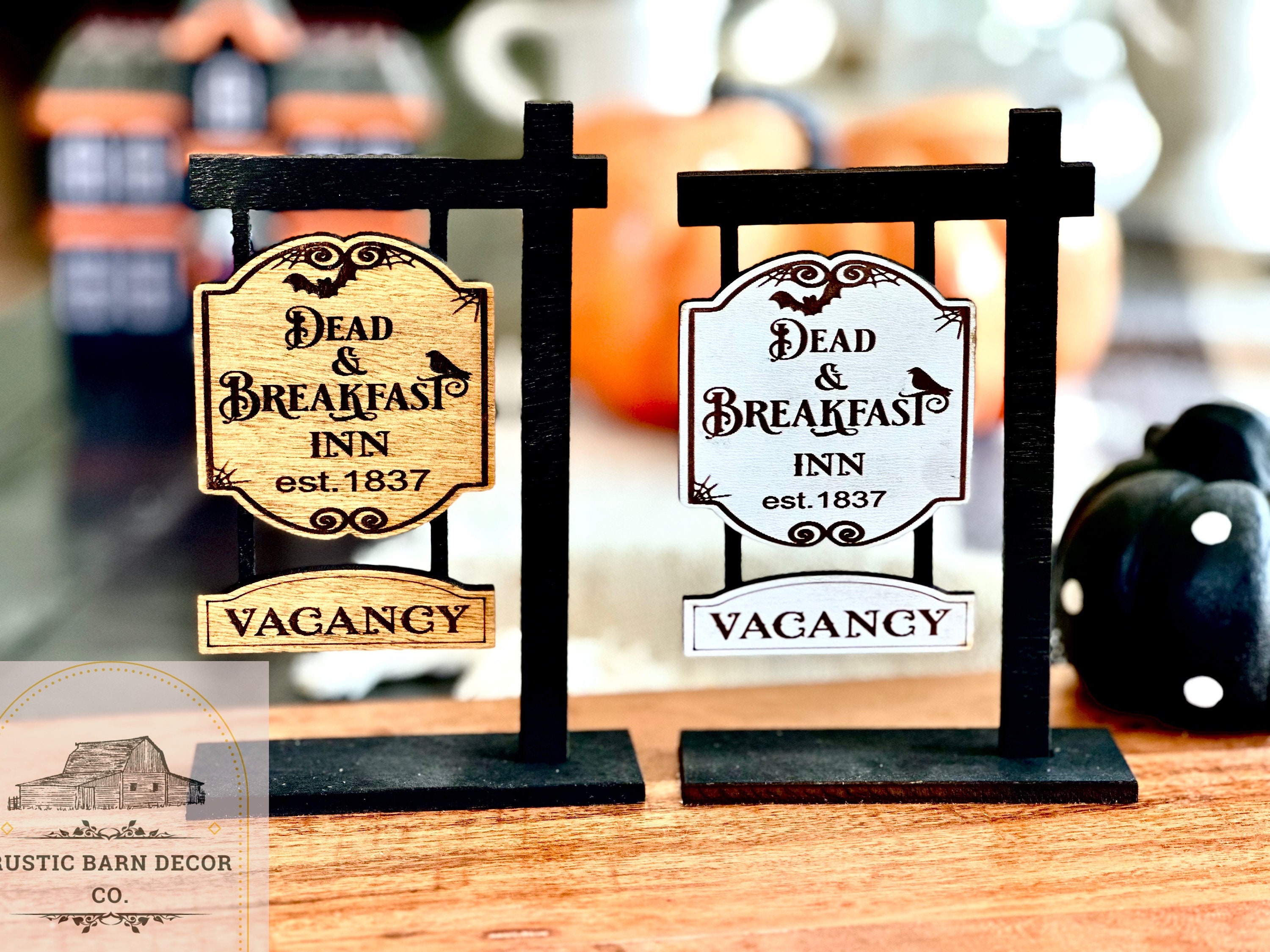 Dead and Breakfast Inn Mini Sign |  Halloween Tiered Tray Decor | Farmhouse Halloween  | spooky  Village Decor | wooden Mansion sign