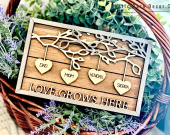 Family Tree Wood Frame, with Names Customized, Mother's Day, Father's Day, Grandma Gift, Mom Gift, housewarming Gift