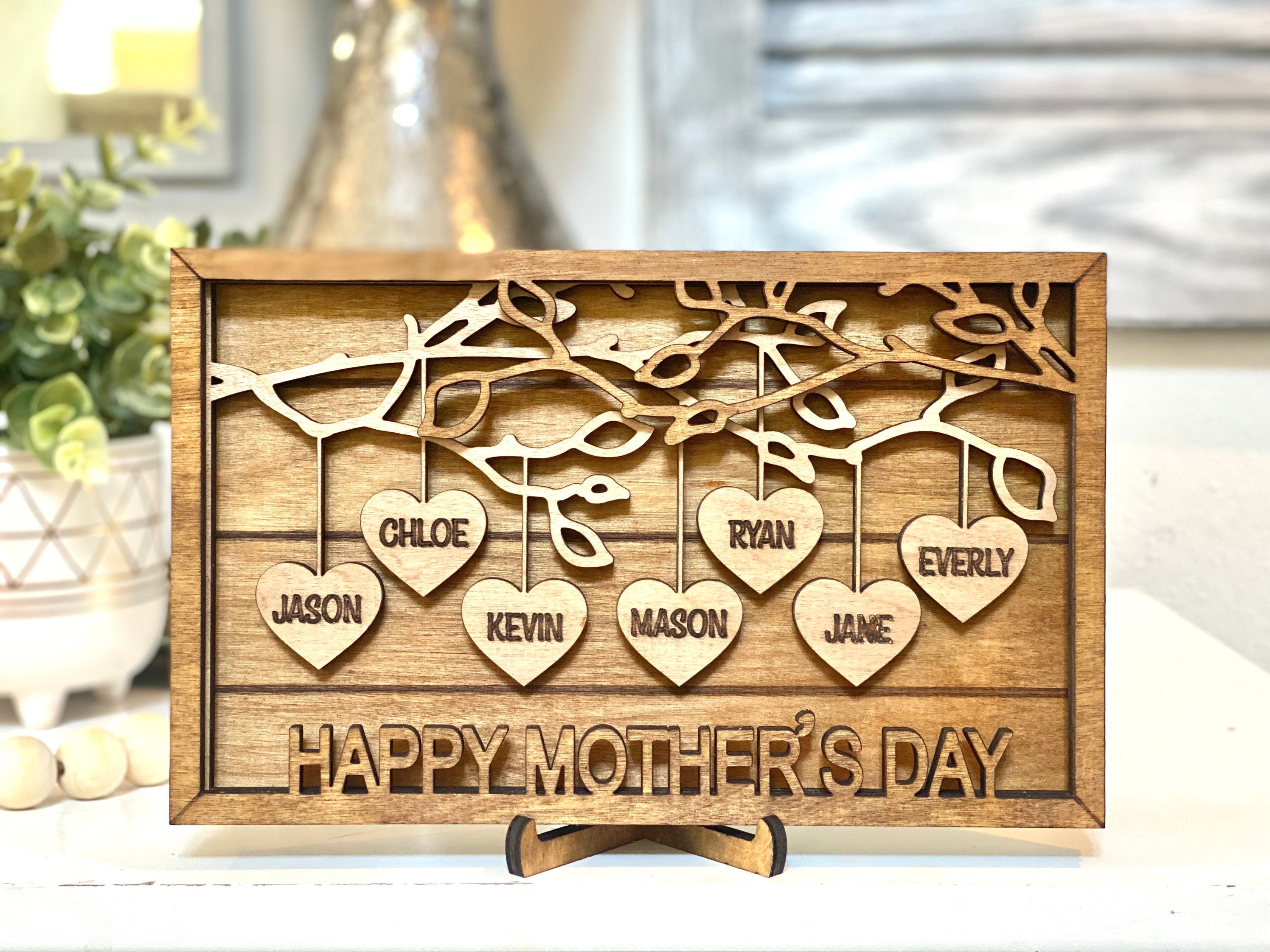 Personalized Wooden Family Tree Sign | Mothers Day Gift | Grandkids ...