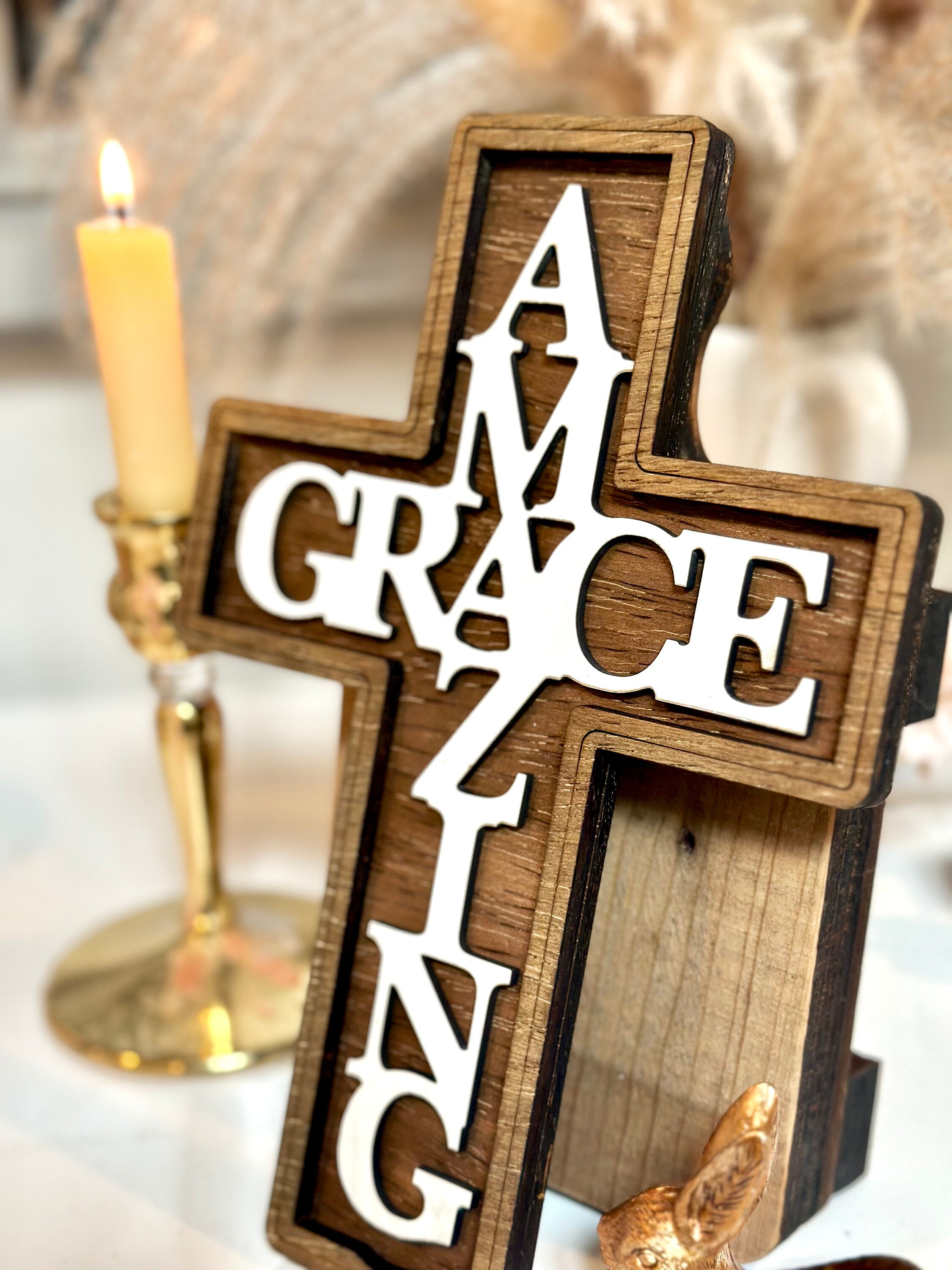 Amazing Grace Wooden Cross, Easter Decor, Jesus Christ Wooden Crucifix ...
