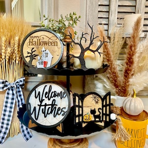 Halloween Tiered Tray Decor | 3D Wooden Signs | Happy Halloween ...