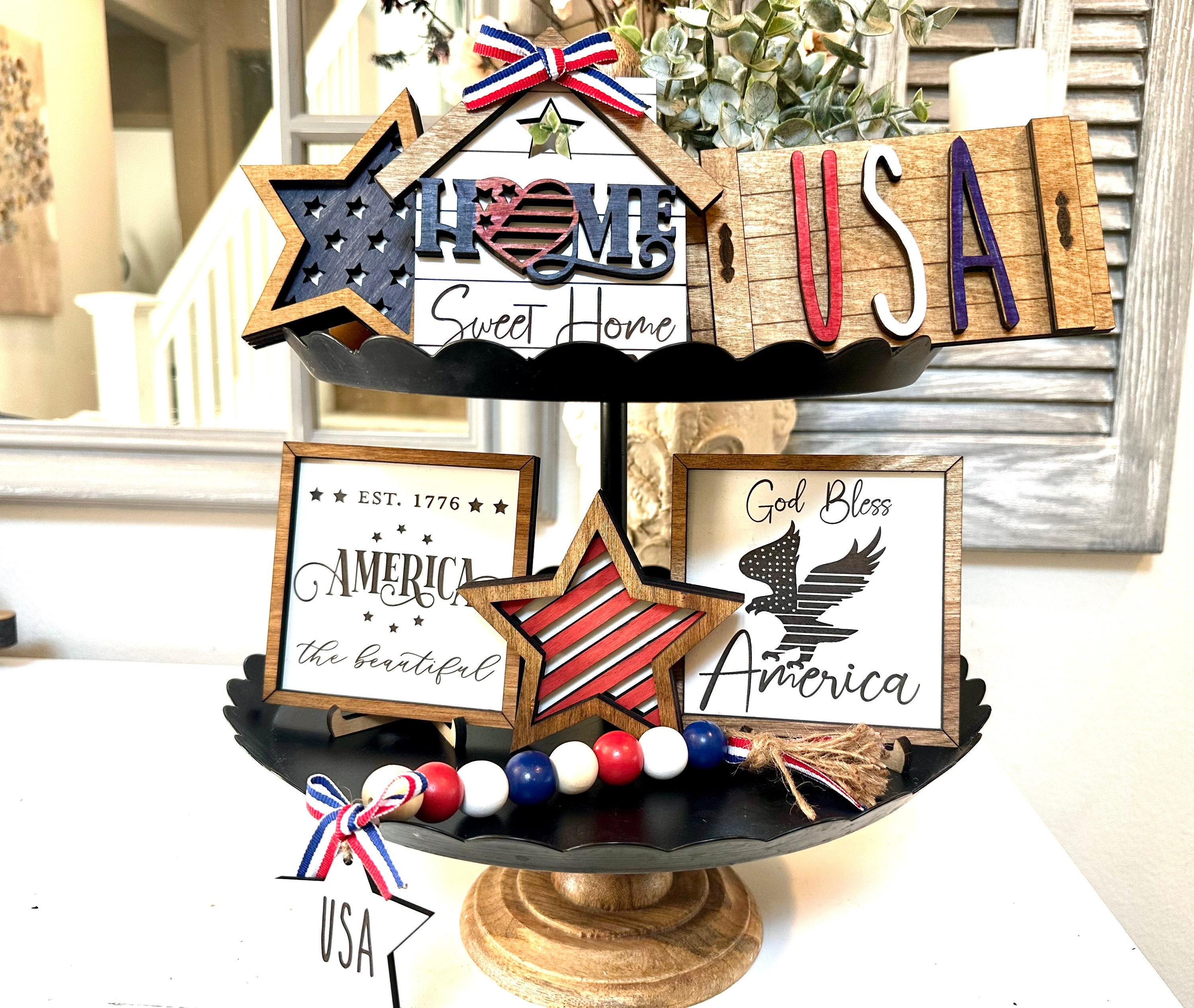  2 Pcs Mens Office Decor 4th of July Wooden American