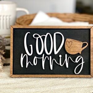 Coffee BarSign | Good Morning Coffee , Rustic Small Coffee Signs, Farmhouse Coffee Signs, farmhouse 3D kitchen sign, small coffee sign Decor