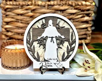 Easter Decoration - He is Risen - Religious Easter - Wood Art - Jesus - Resurrection - Meaningful Easter Home Decor - Gift - Crucifiction