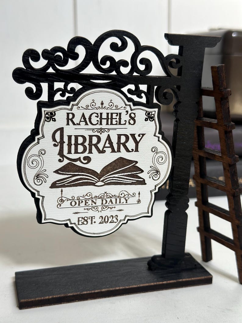 Personalized Mini Library Sign With Ladder | Custom Book Lover Gift ...