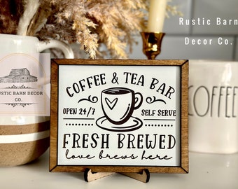 Coffee Sign , Coffee Tea Bar Wood Sign, Farmhouse Kitchen Decor, Kitchen  Art Decor, Home Decor Farmhouse, Rustic Wood Sign Shelf Decor