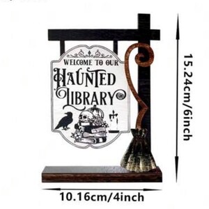 Halloween Haunted Library Decor, Wooden Sign, Book Nook spooky, Gothic, Witchy, Bookshelf, Book lover gift, Bookish, readers Gift Booktok image 3