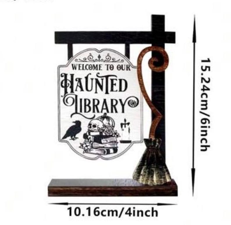 Halloween Haunted Library Decor, Wooden Sign, Book Nook spooky, Gothic, Witchy, Bookshelf, Book lover gift, Bookish, readers Gift Booktok image 3