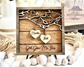 Anniversary Gift for Husband and wife | Personalized Wedding Gift  | Couples Names Sign | wooden hearts with names | Gift for her | him