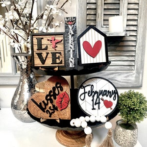 Valentine Tiered Tray Decor  | Tiered Tray Signs | Mini Sign | Love Heart | Farmhouse Tiered Tray Decor | Rustic Valentine’s decor