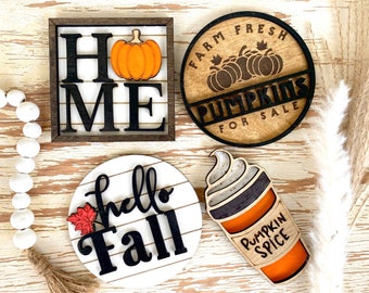 Fall Tiered Tray Decor | Fall home shiplap Sign | Hello Fall Mini Round | Pumpkin Spice Cup | Fall Home Decor |. Pumpkins For Sale wooden