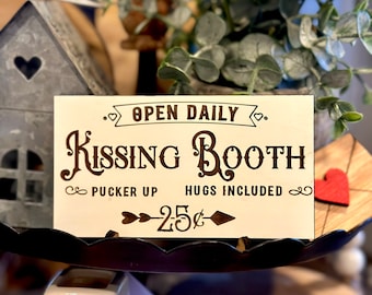 Kissing booth sign | Valentine’s Day tiered tray decor | mini wooden sign | Valentine’s Day decor  | wooden mini signs | mini signs