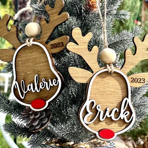 Personalized Reindeer Ornament | Personalized Rudolph Wooden Ornaments | custom Ornament | kids Name Gift | Christmas Ornament Tag Decor