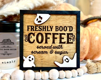 Halloween Coffee Bar Sign | Freshly Boo'd, Rustic Farmhouse Decor