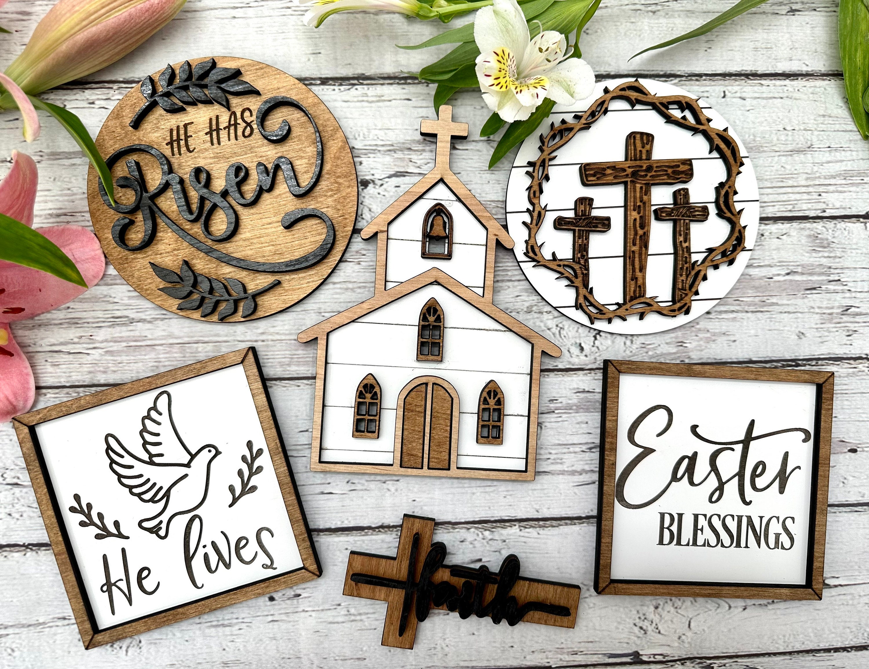 Easter Tiered Tray Decor , Easter Tier Tray , He Is Risen, Religious Easter Decor, Tier Tray Decor, Mini Wood Signs, 3D Signs, Easter Decor