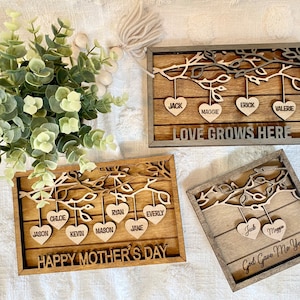 Personalized Wooden Family Tree Sign | Mothers Day Gift | Grandkids Names Sign | Hanging Hearts | Custom Valentine’s Day gift | family tree