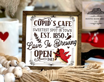 Cupid’s Cafe Valentine's Day Sign | Valentines Day Coffee Bar | Valentine Coffee Sign | Farmhouse Valentines Day | Valentine’s Day Decor