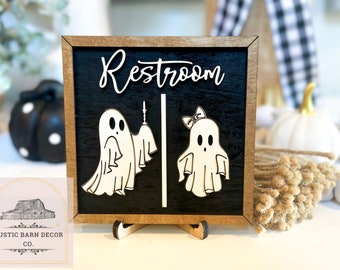 Ghost Restroom Sign | Black & White Halloween Bathroom Decor