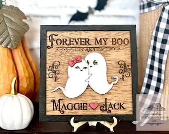 Personalized Ghost Couple Wooden Sign, Forever My Boo, Halloween Anniversary Gift