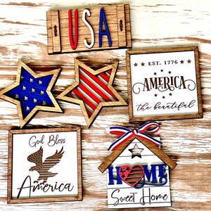 Fourth of July Tiered Tray Decor, Patriotic Decor, 4th of July , Memorial Day  Patriotic Wood Signs, Patriotic Home Decor, Farmhouse, Rustic