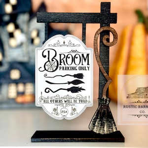 Halloween Tiered Tray Decor, Halloween Broom Parking mini  Sign, Halloween Decor, Witches Broom Post, Spooky Decor, Bookshelf, Party Gift
