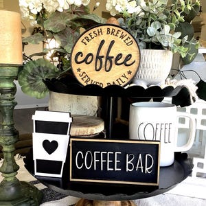 Coffee Bar Sign | Coffee Tiered Tray Decor | Coffee Served Daily Sign | Coffee Cup, Farmhouse Tiered Tray Coffee | kitchen Signs coffee sign