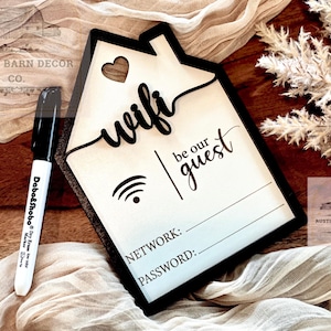 Mini Wifi Sign , Wifi Password Sign , Wifi Password Wooden Dry Erase , Personalized , Mini Wood House Wifi Sign , internet password display